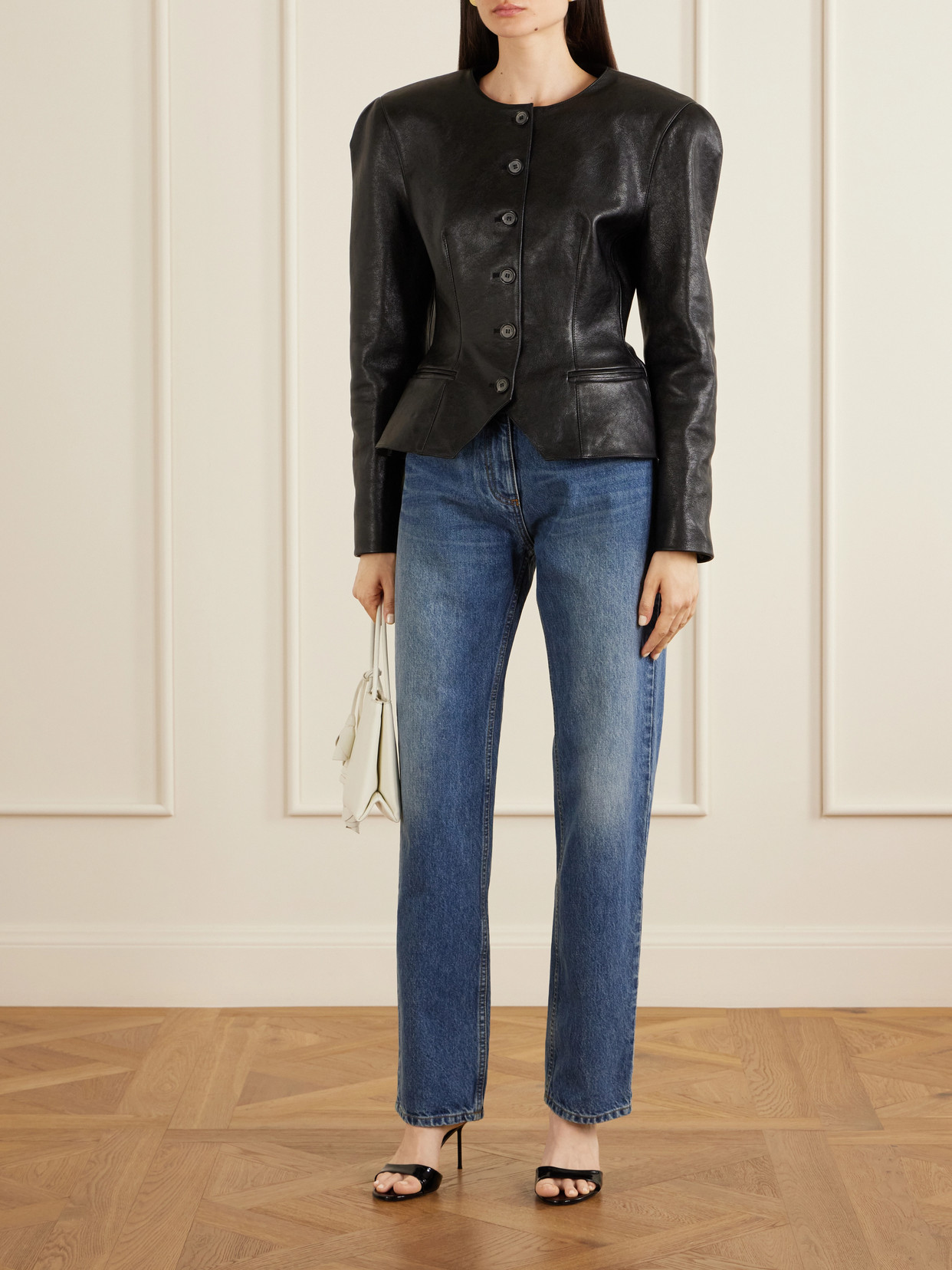 Paneled Leather Jacket - Black