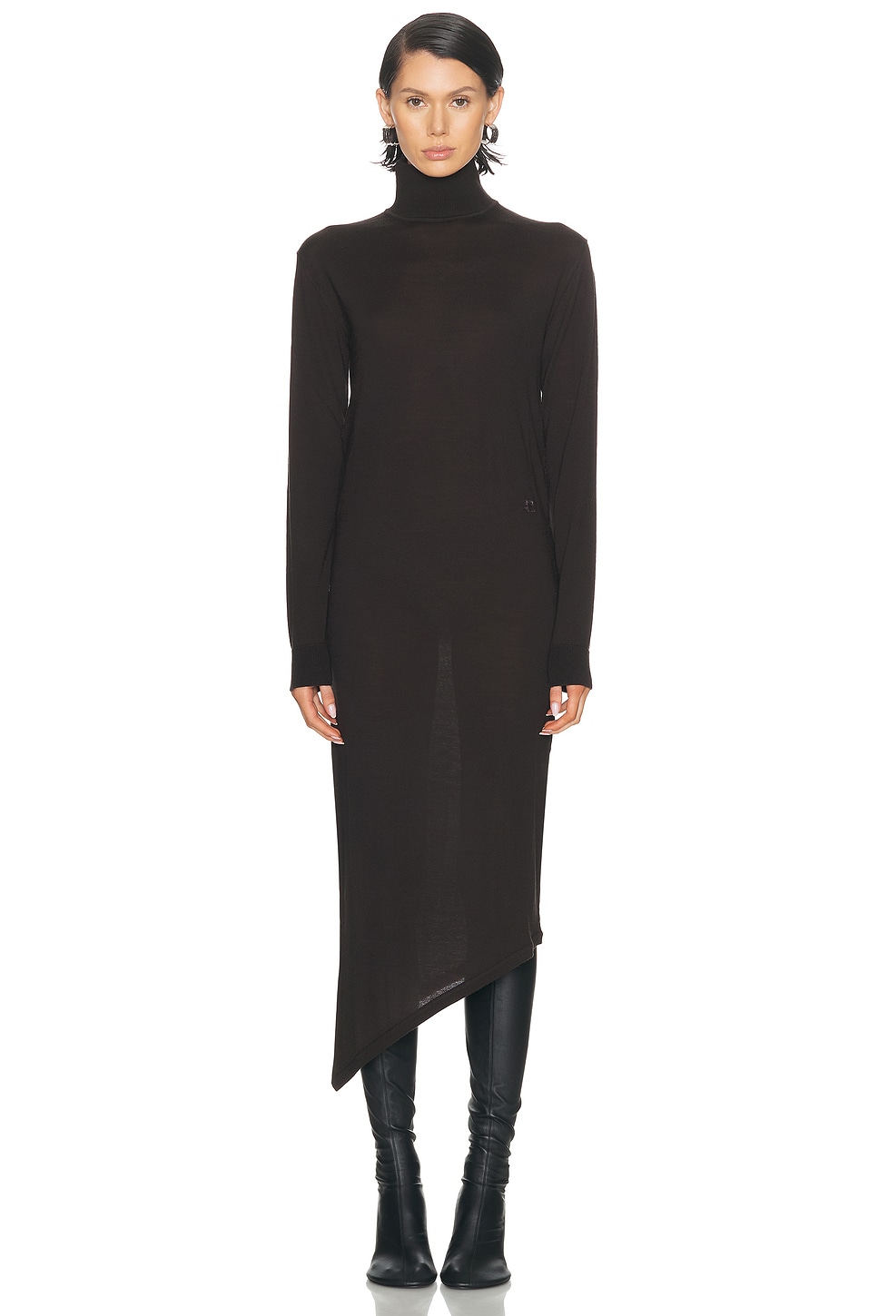 Courreges One Shoulder Wool Long Dress in Chocolate - Chocolate. XS also in