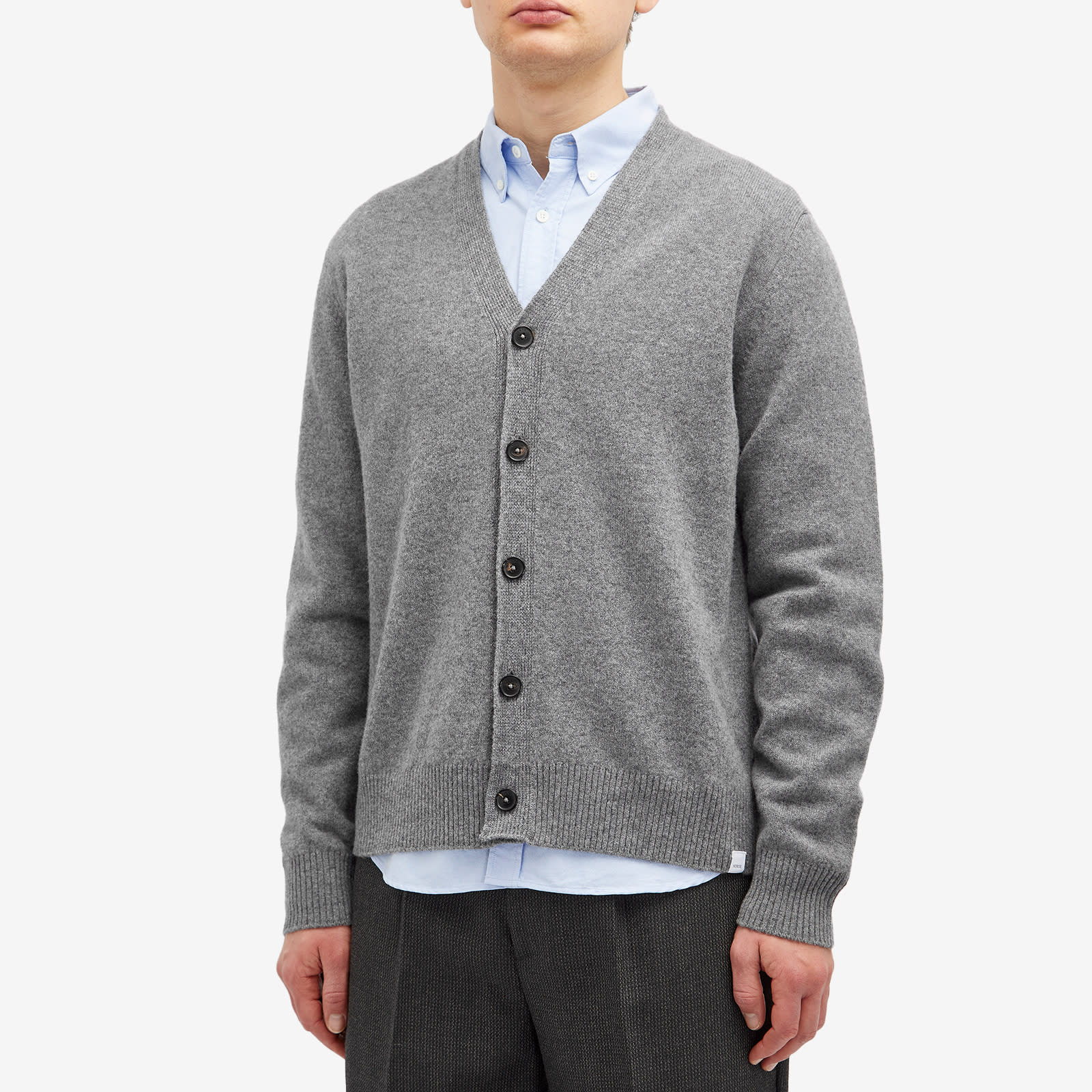 Men's Standard Lambswool Knit Cardigan in Grey Melange