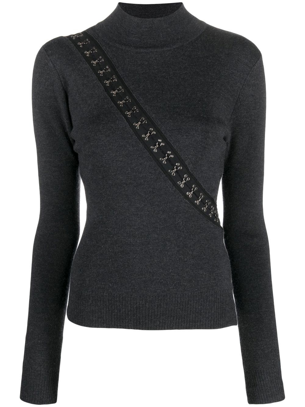 Hook-detail mock-neck jumper - Grey