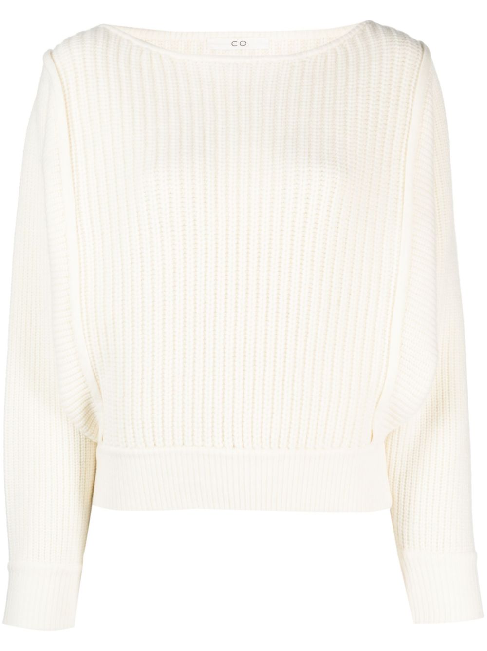 Boat-neck ribbed jumper - White