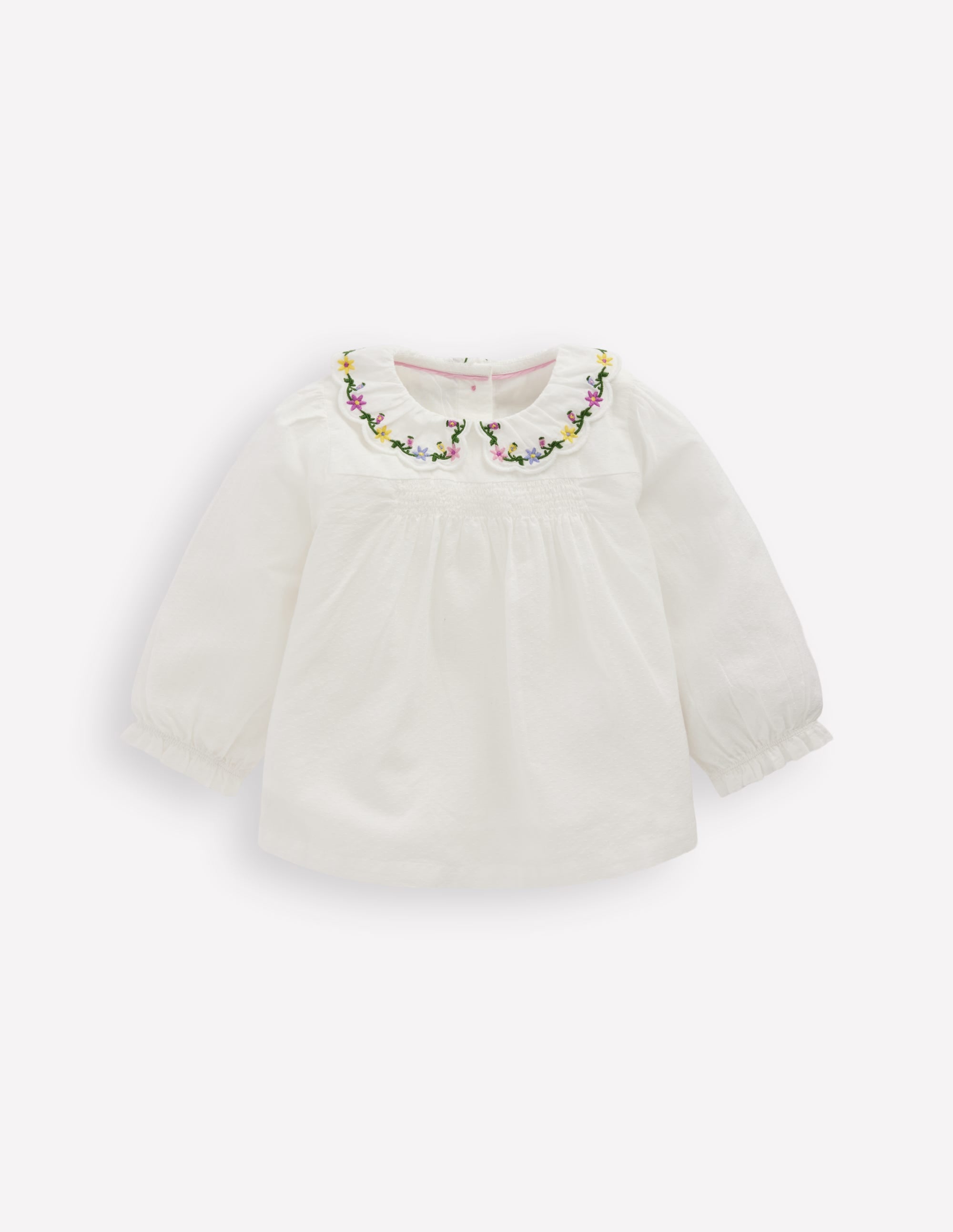 Baby Embroidered Collar Woven Top in White | Size 0-3 Months