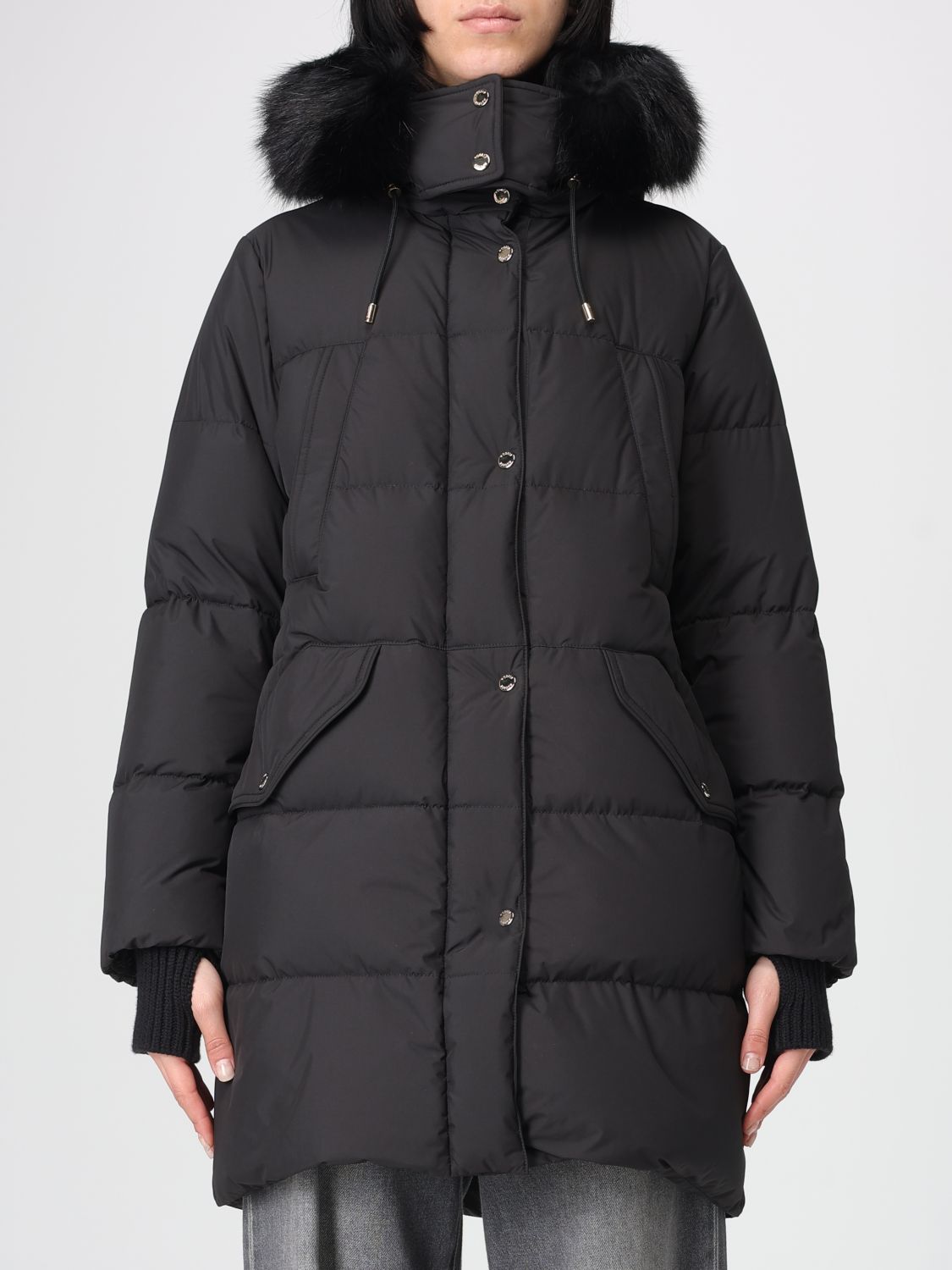 Quilted hooded down coat - White