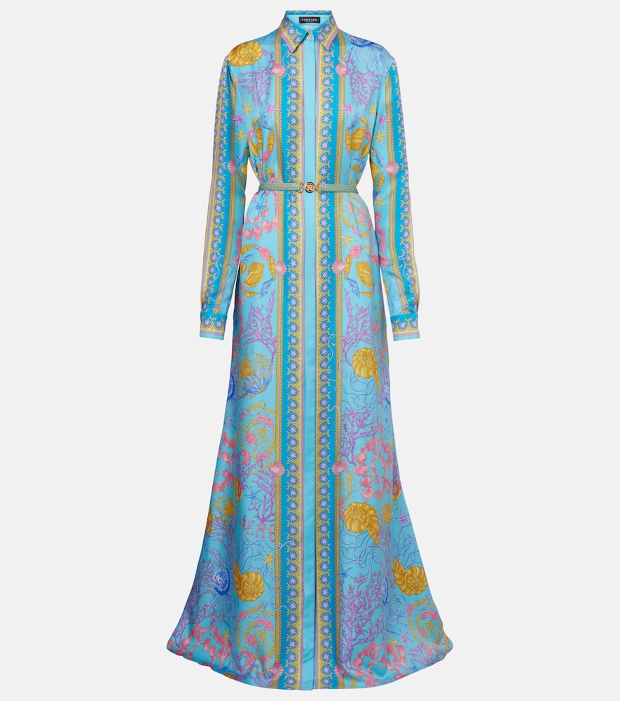 Underwater Barocco silk twill maxi dress
