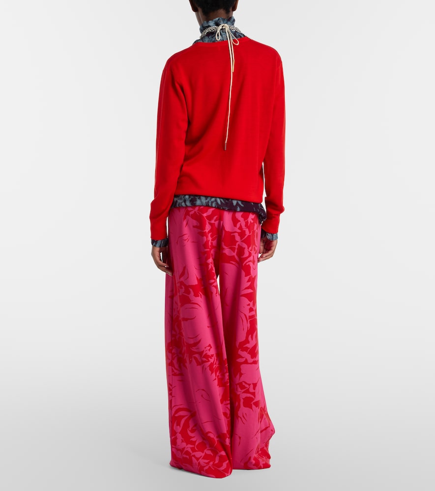 Floral pleated cotton jersey sweatpants