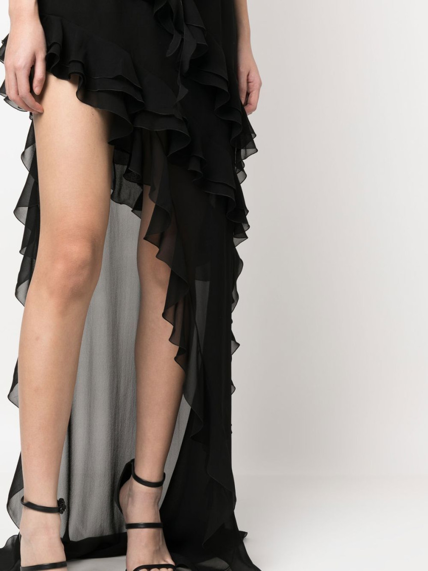 - Ruffles Detail Silk Georgette Evening Dress