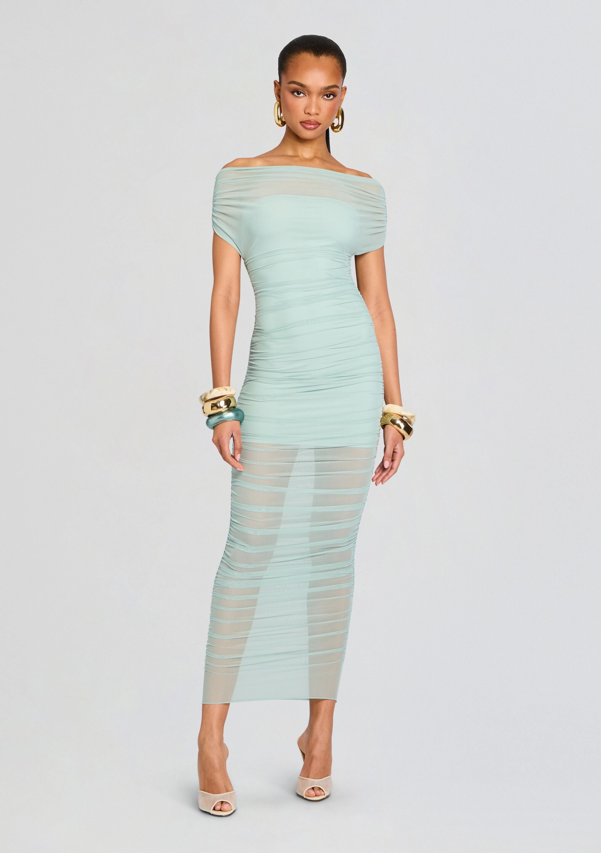 Noel Off Shoulder Mesh Midi Dress