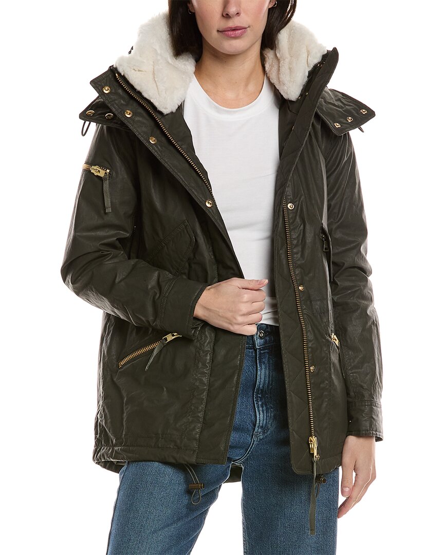 Devon Shearling-Trim Coat