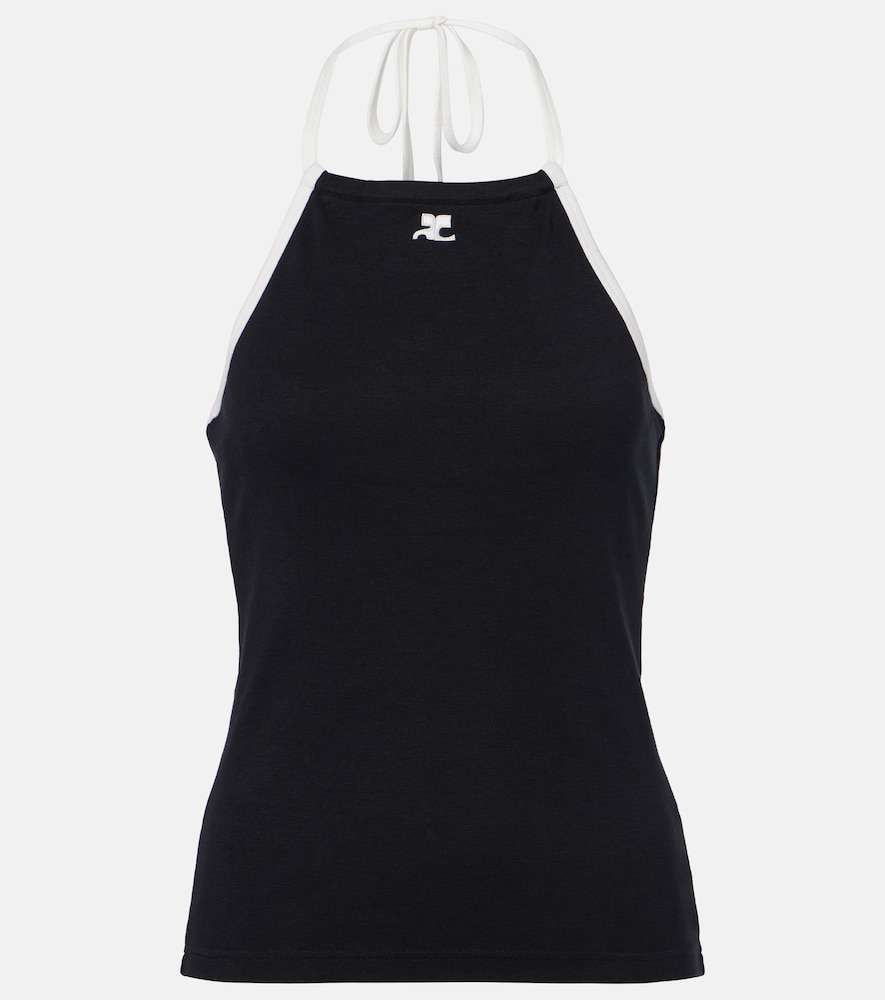 Courrèges Logo tie-back cotton halterneck top