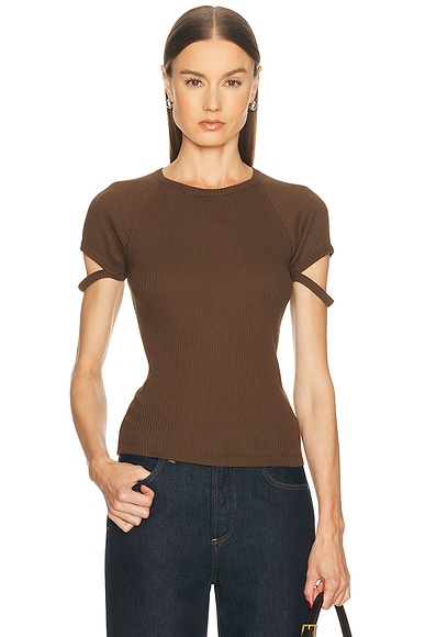 Helmut Lang Raglan Crop Crew Tee in Bistre - Chocolate. L also in M