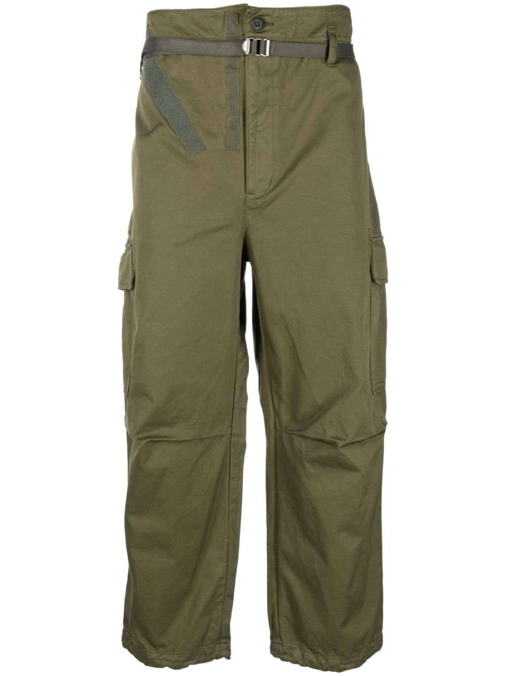 Belted tapered-leg cargo trousers - Green