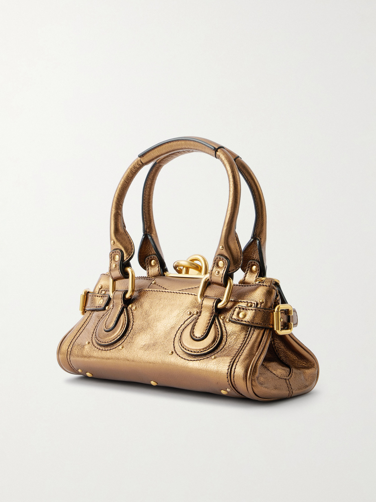 Paddington Embellished Crinkled-leather Tote - Gold