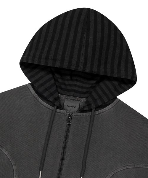 PIGMENT STRIPE MIXED ZIP UP HOODIE CHARCOAL
