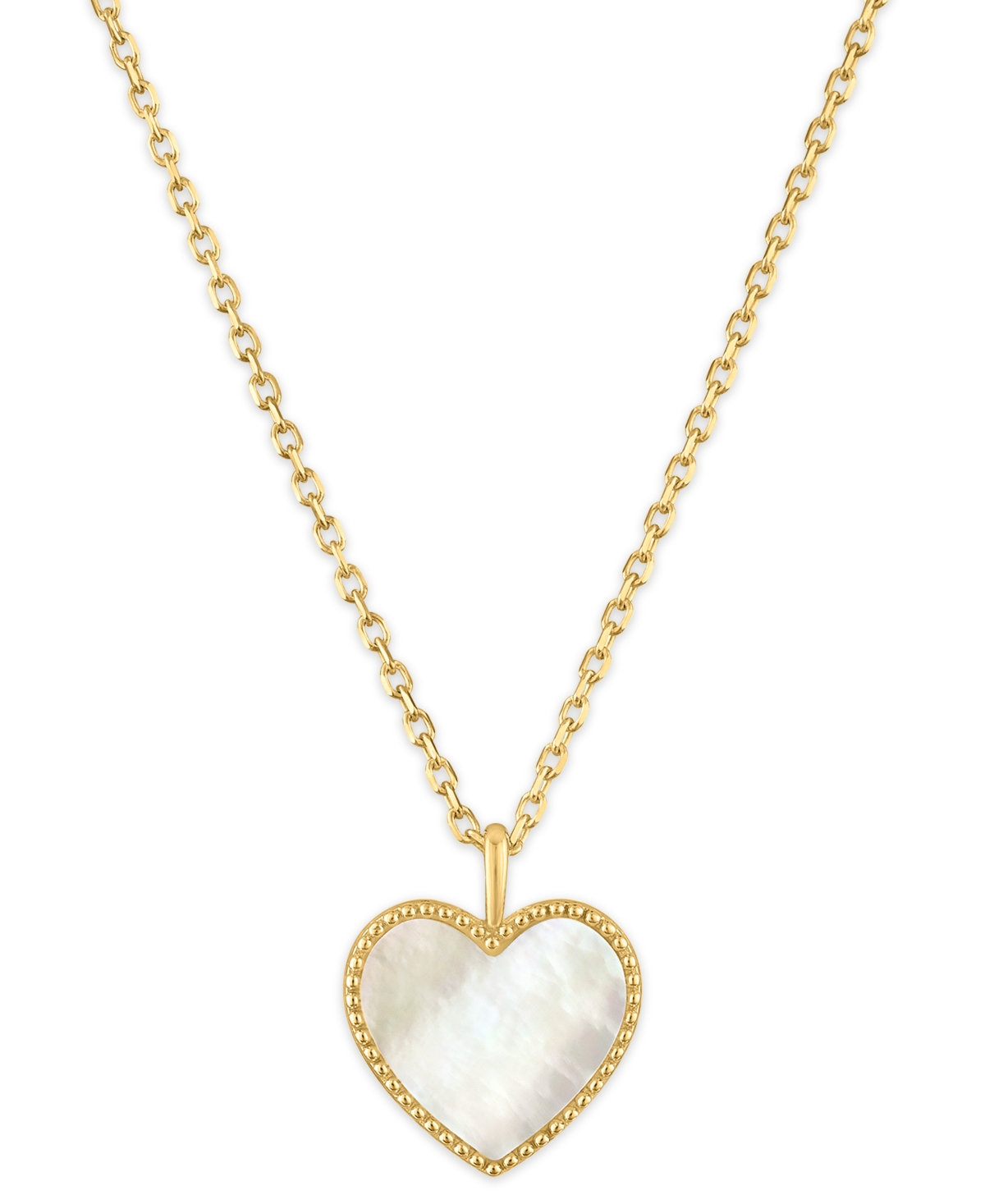 Imitation Pearl Heart Pendant Necklace in 14k Gold Over Sterling Silver - 14k Yellow Gold Over Sterling Silver