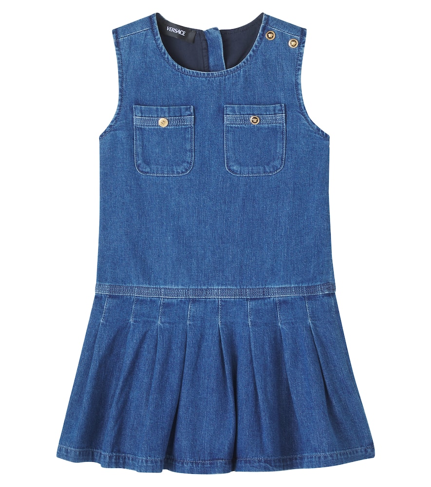 Pleated cotton denim dress