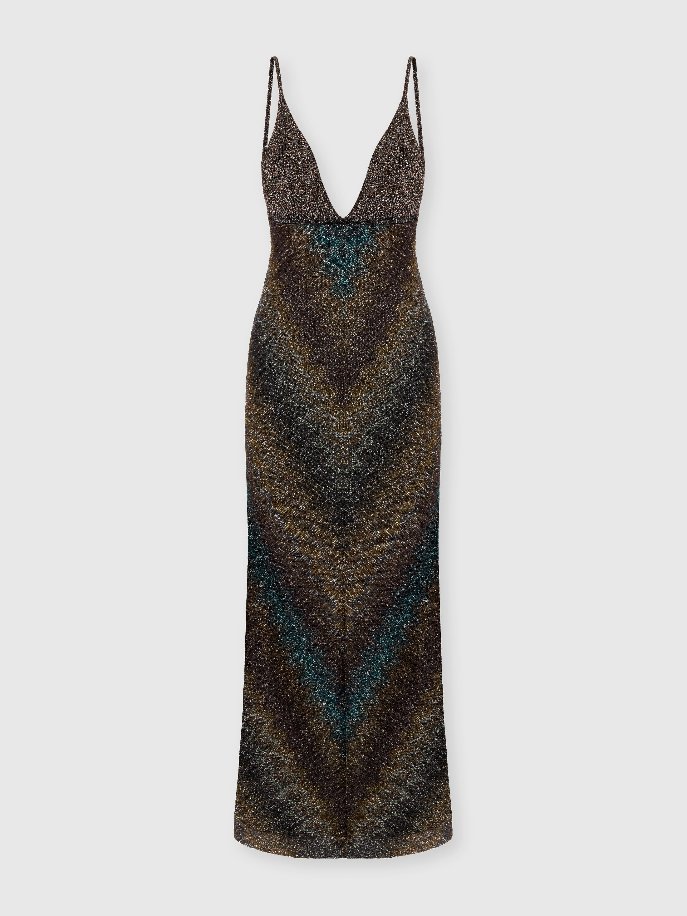 Missoni - Vestido largo de viscosa lamé con escote profundo, Mujer, Verde & Marròn
