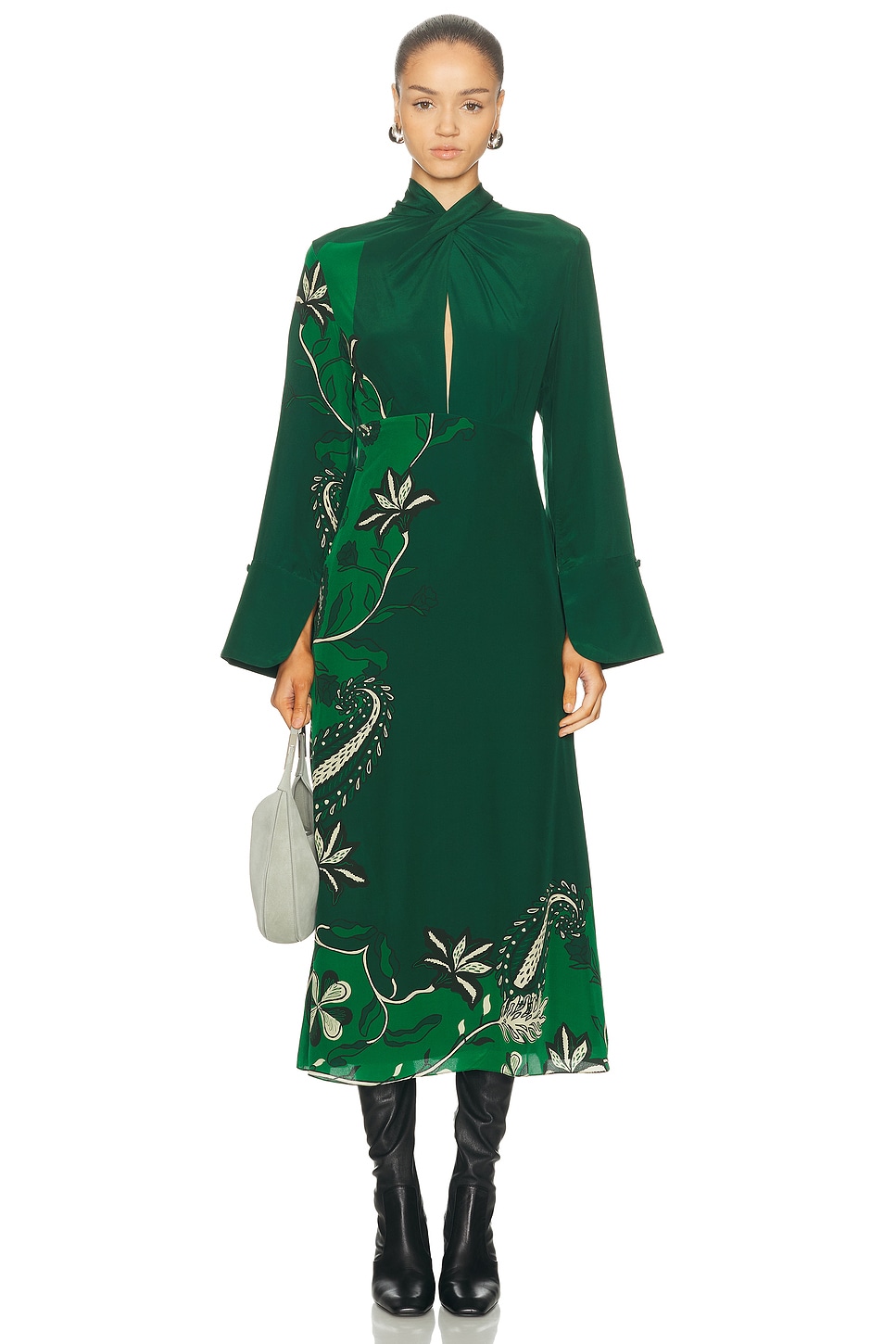Johanna Ortiz Interdimensional Ankle Dress in Emerald Green & Ecru - Dark Green. 8 also