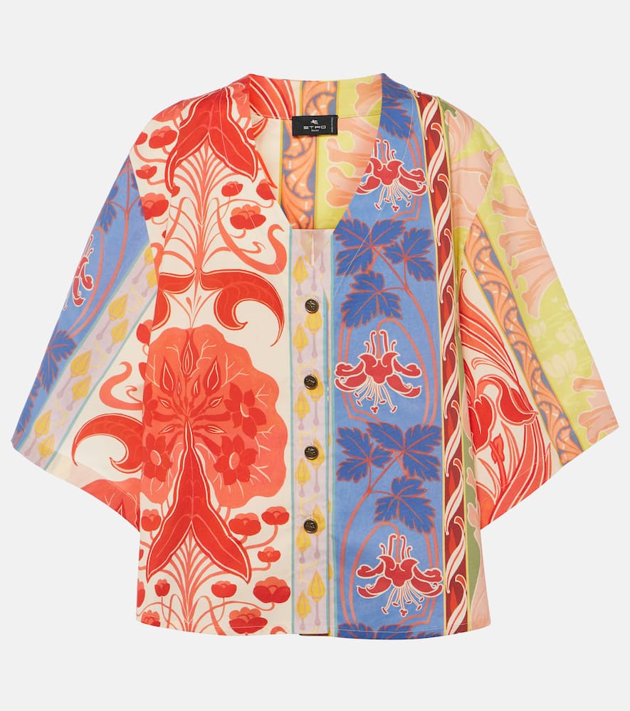 Printed oversized cotton-blend shirt
