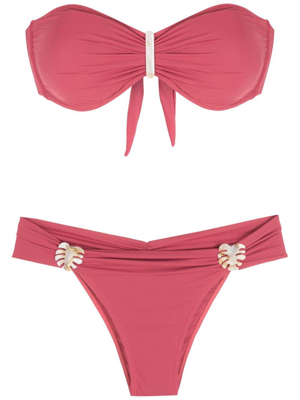 Embroidered-detail bandeau set bikini - Pink