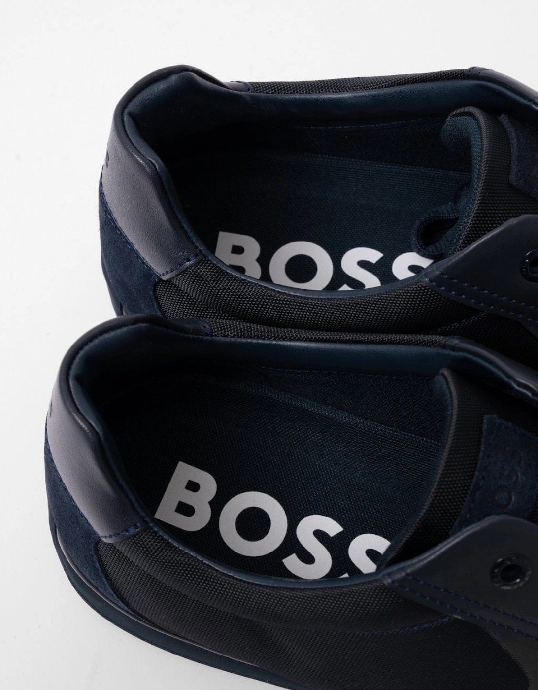 Men's BOSS Orange Saturn Mens Low Profile Mixed Material Trainers With Suede and Faux Leather - Dark Blue 401 - Navy