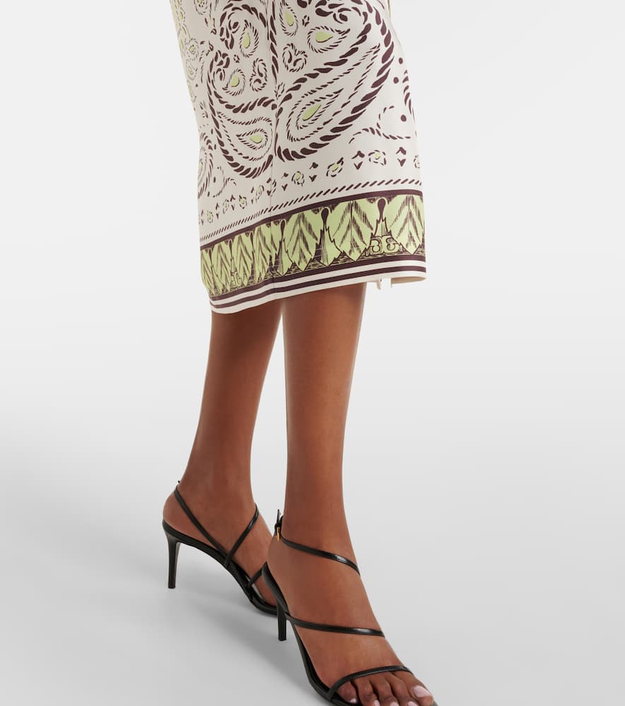 Belted printed silk midi dress