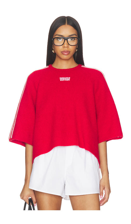 American Vintage Short Sleeve Cropped Tee in Carmin Chine. M/L also in
