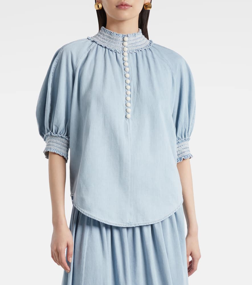 Ascension balloon-sleeve denim blouse