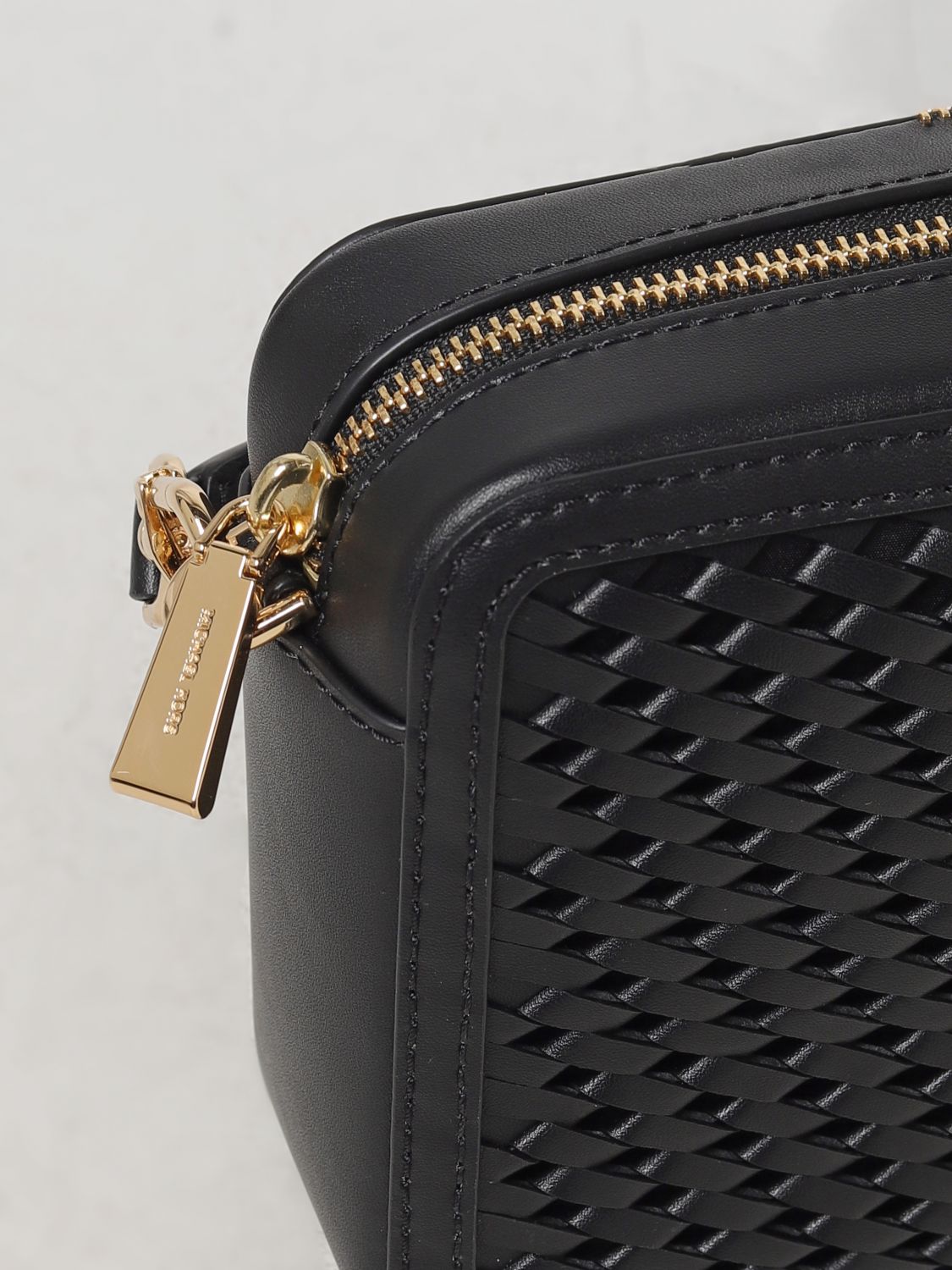 Woven leather cross body bag - Black