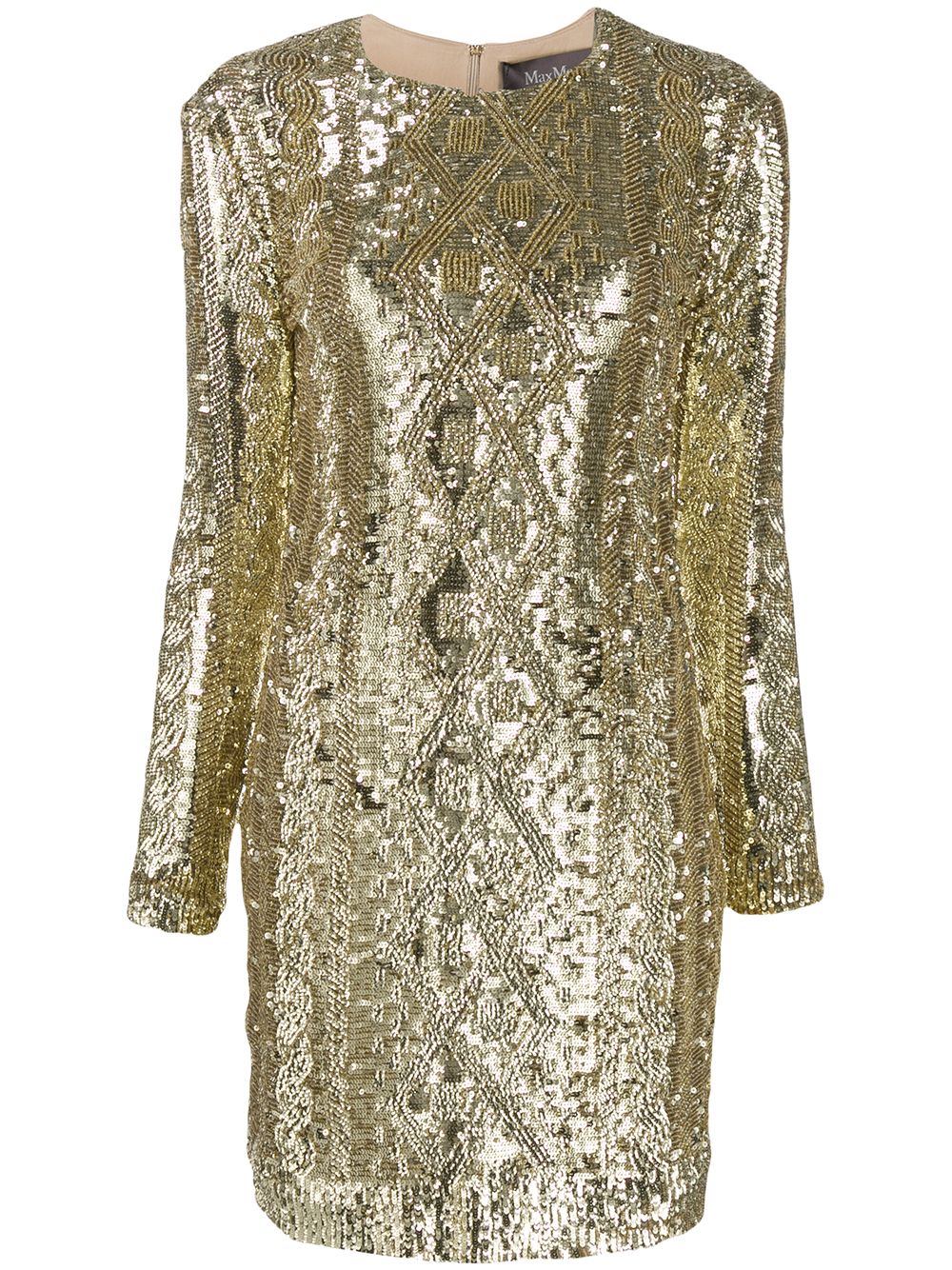 Max Mara sequin embroidered fitted dress - Gold