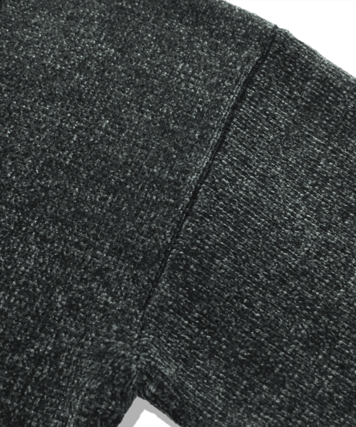 Leather Patchwork Velvet Cardigan Knit _ Khaki
