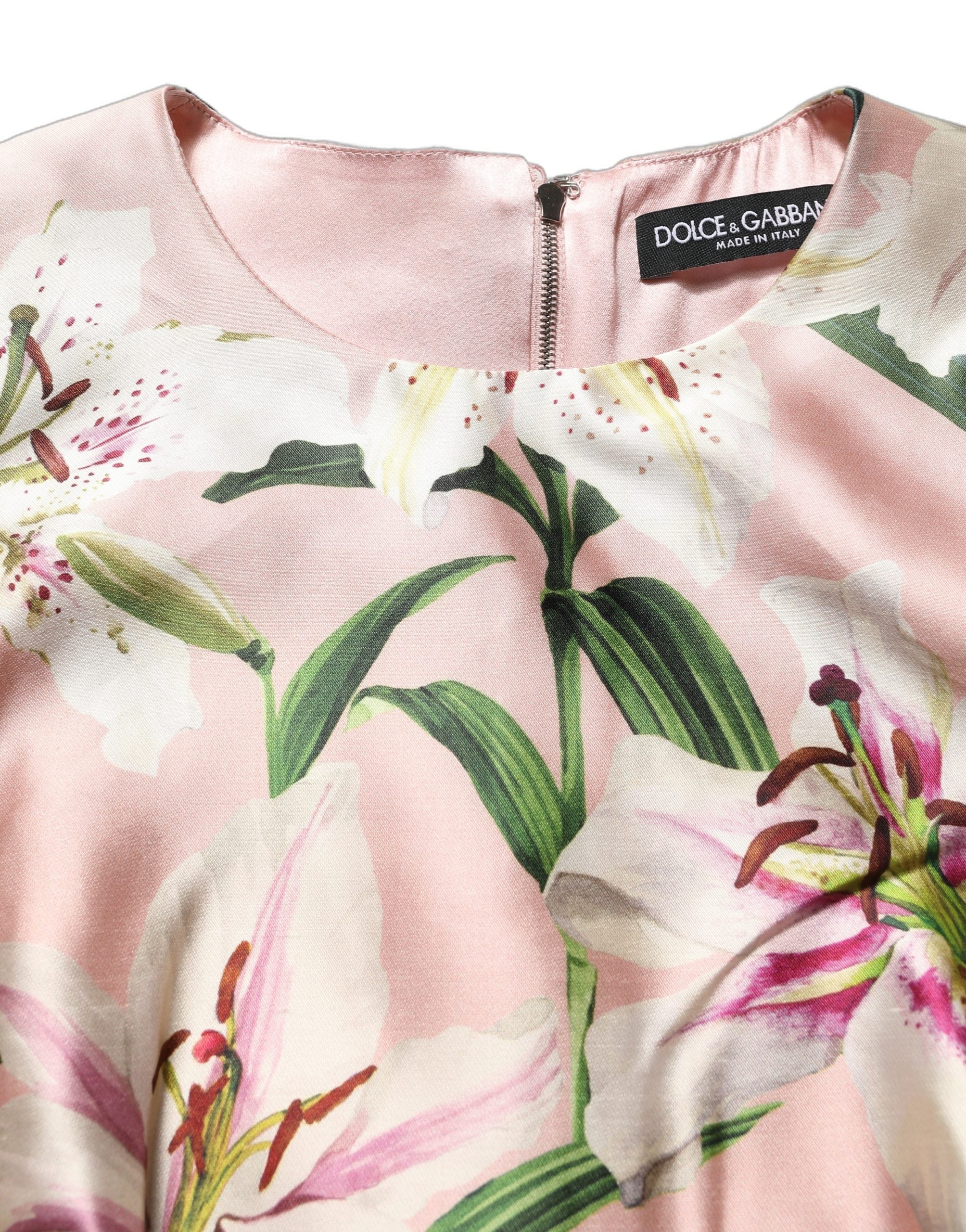 Lily-Print Silk Dress — Pink
