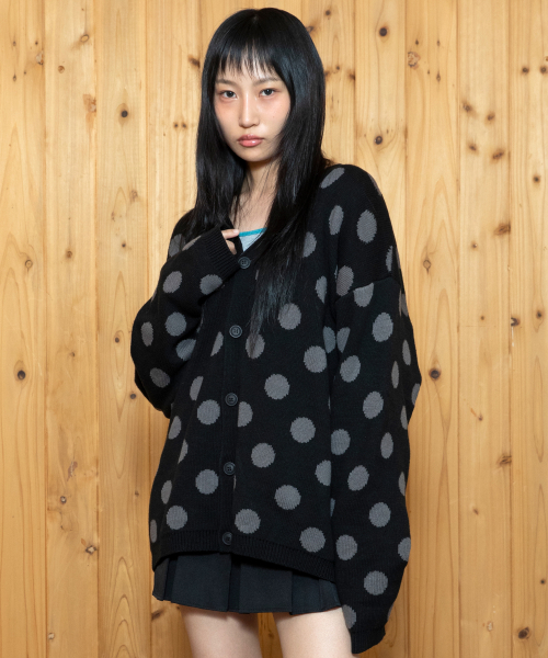 XTK160 Dot V-Neck Knit Cardigan