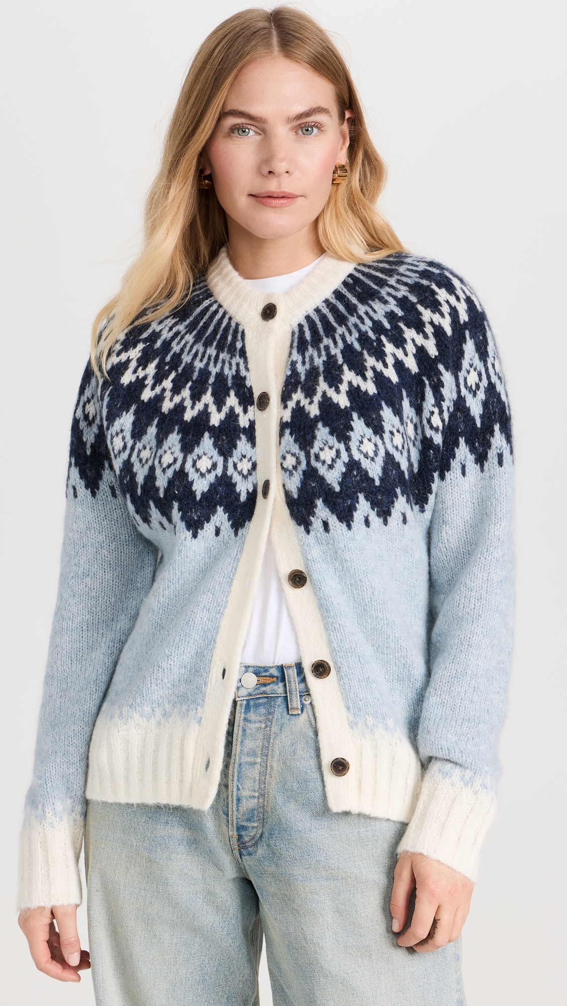 Ashwood Fair Isle Cardigan Frosty Blue Combo