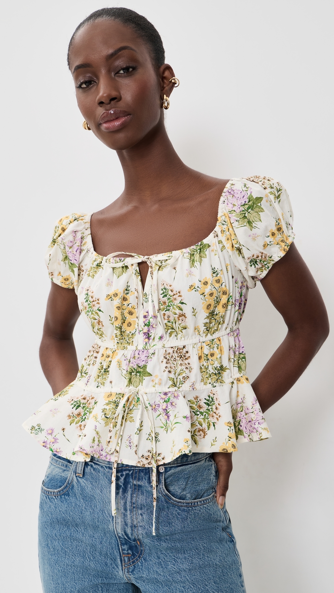 The Iris Top Small Botanical Ivory Lavender
