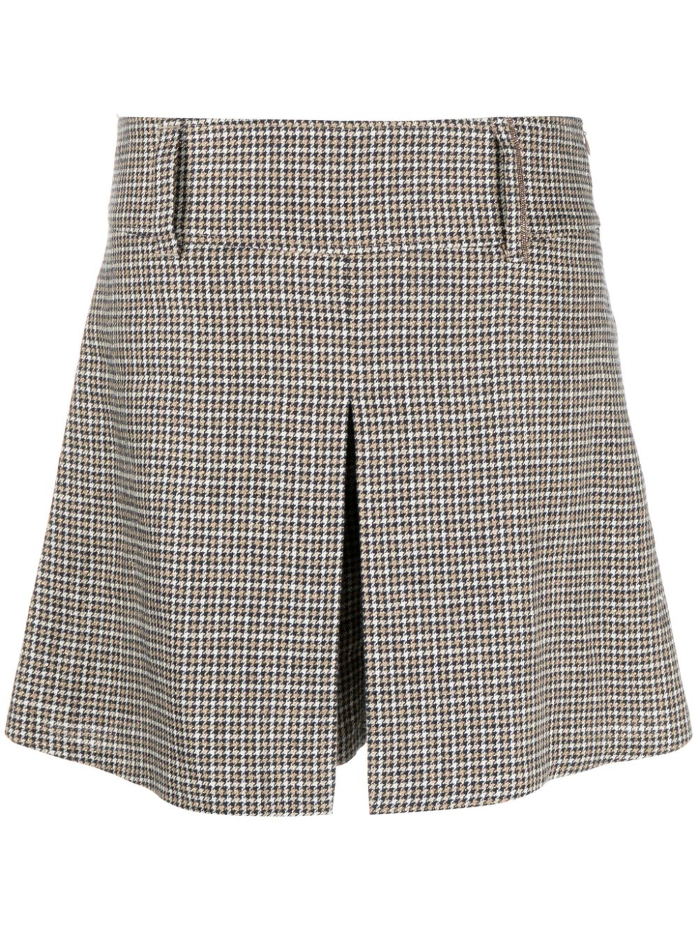 Houndstooth-pattern linen-blend skort - Neutrals