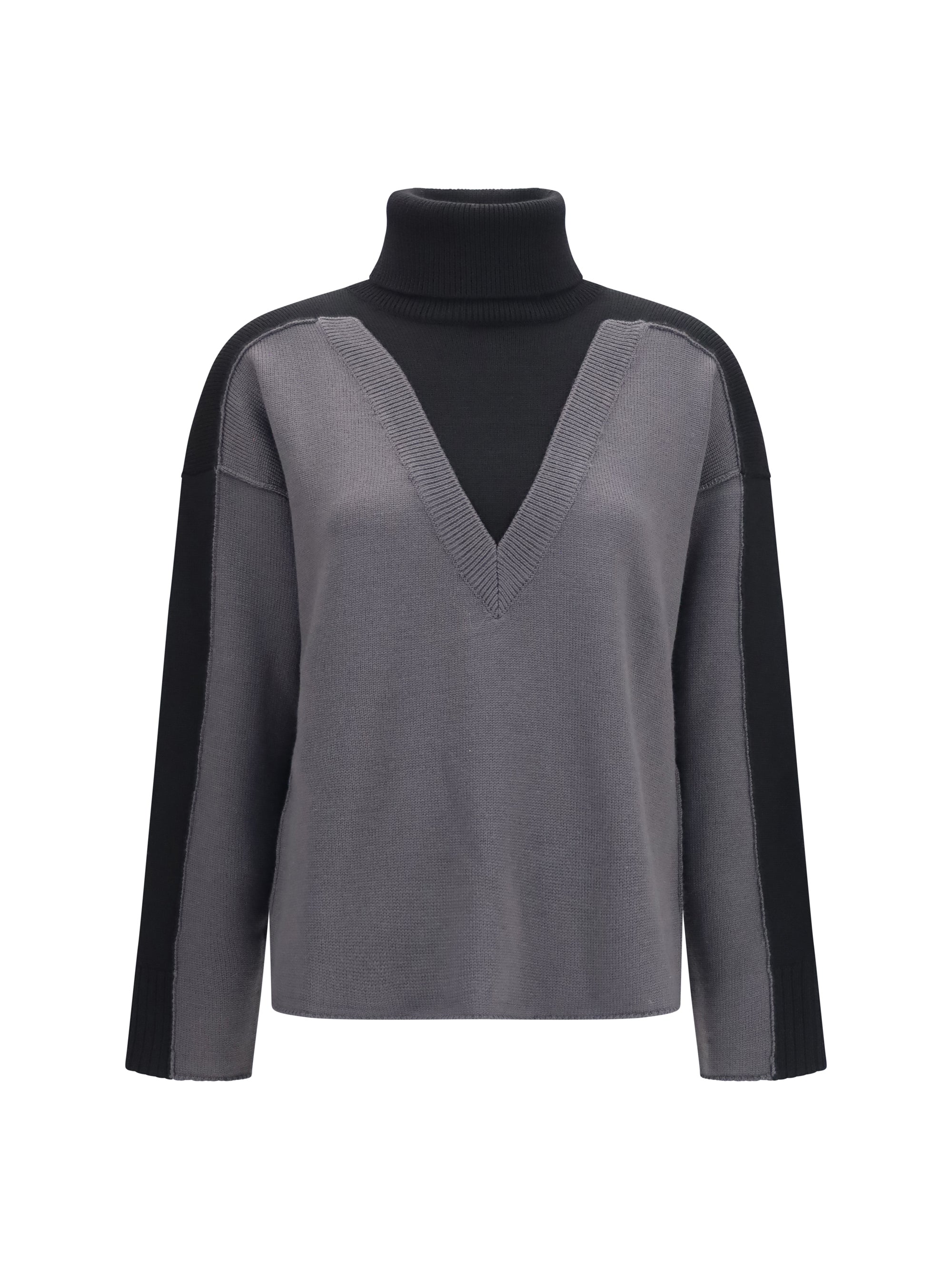 Two-Tone High-Neck Sweater — Black