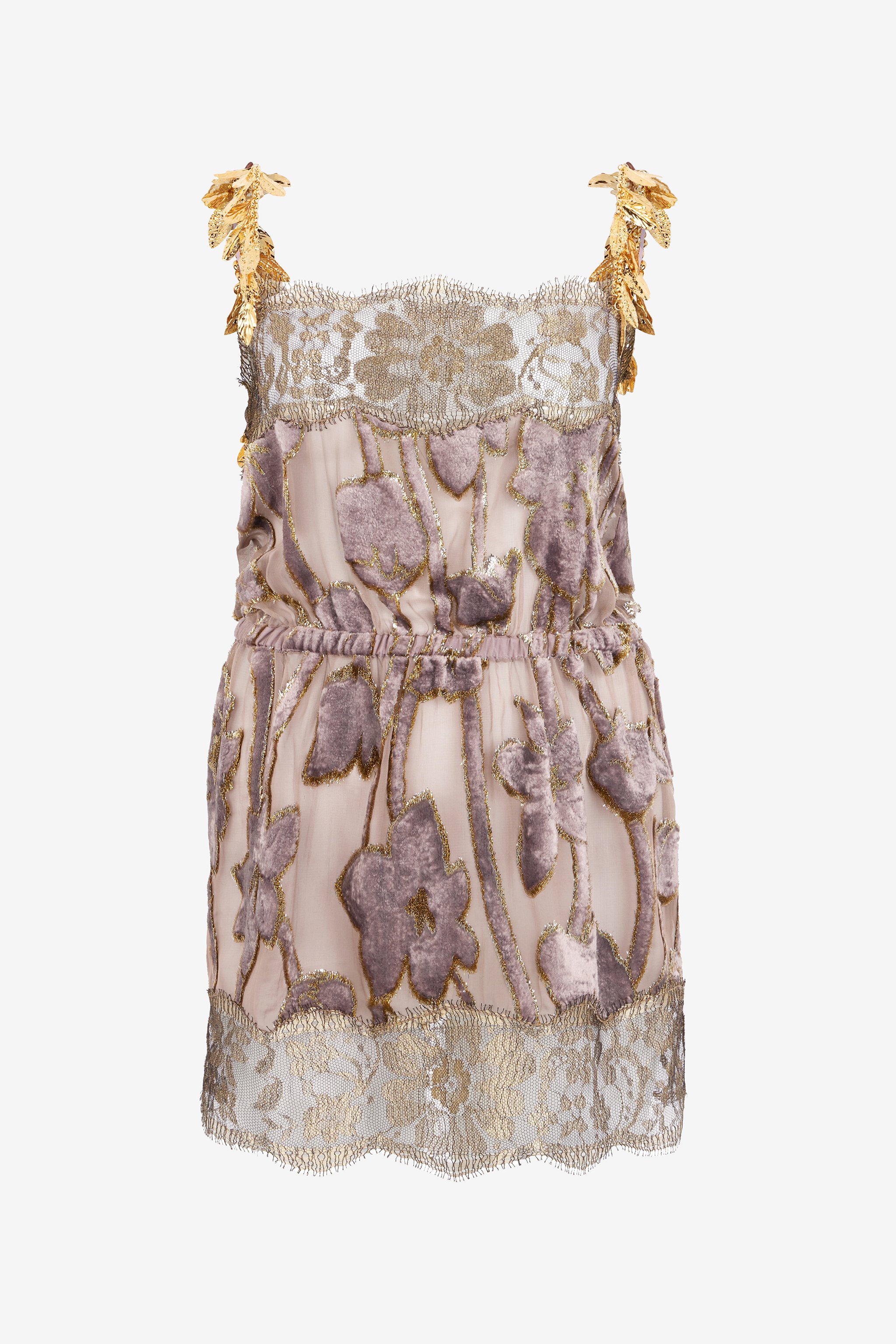Nude Mini Dress With Floral Pattern