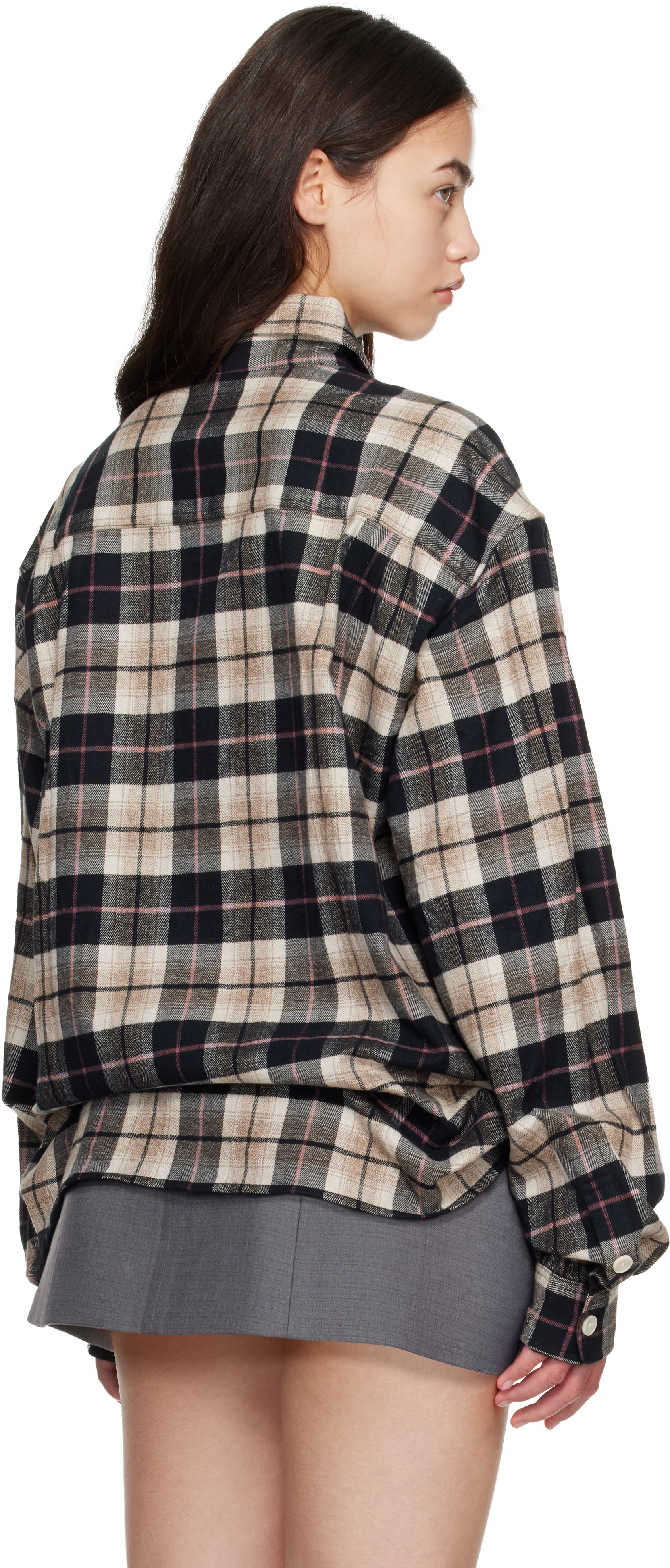 Beige & Black Checked Oversize Shirt