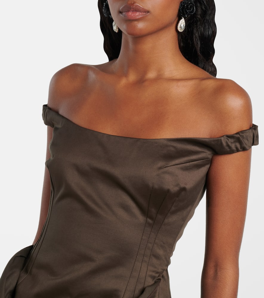 Floral-appliqué cotton corset dress