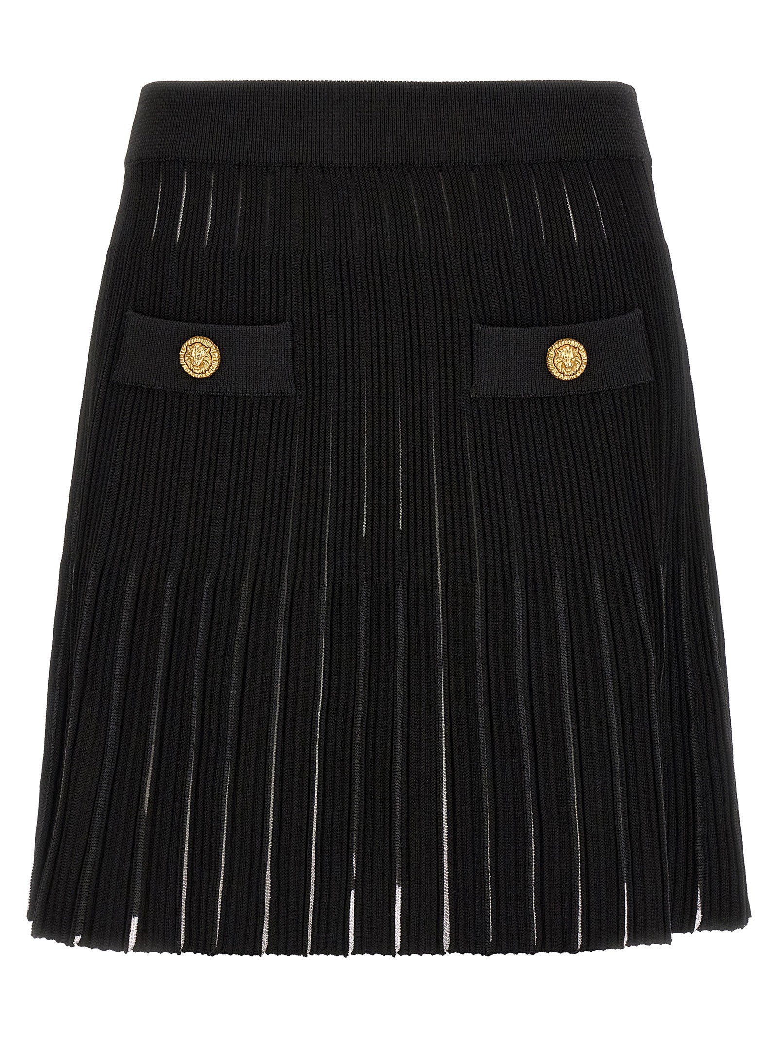 Pleated Flared Knit Skirt — Black