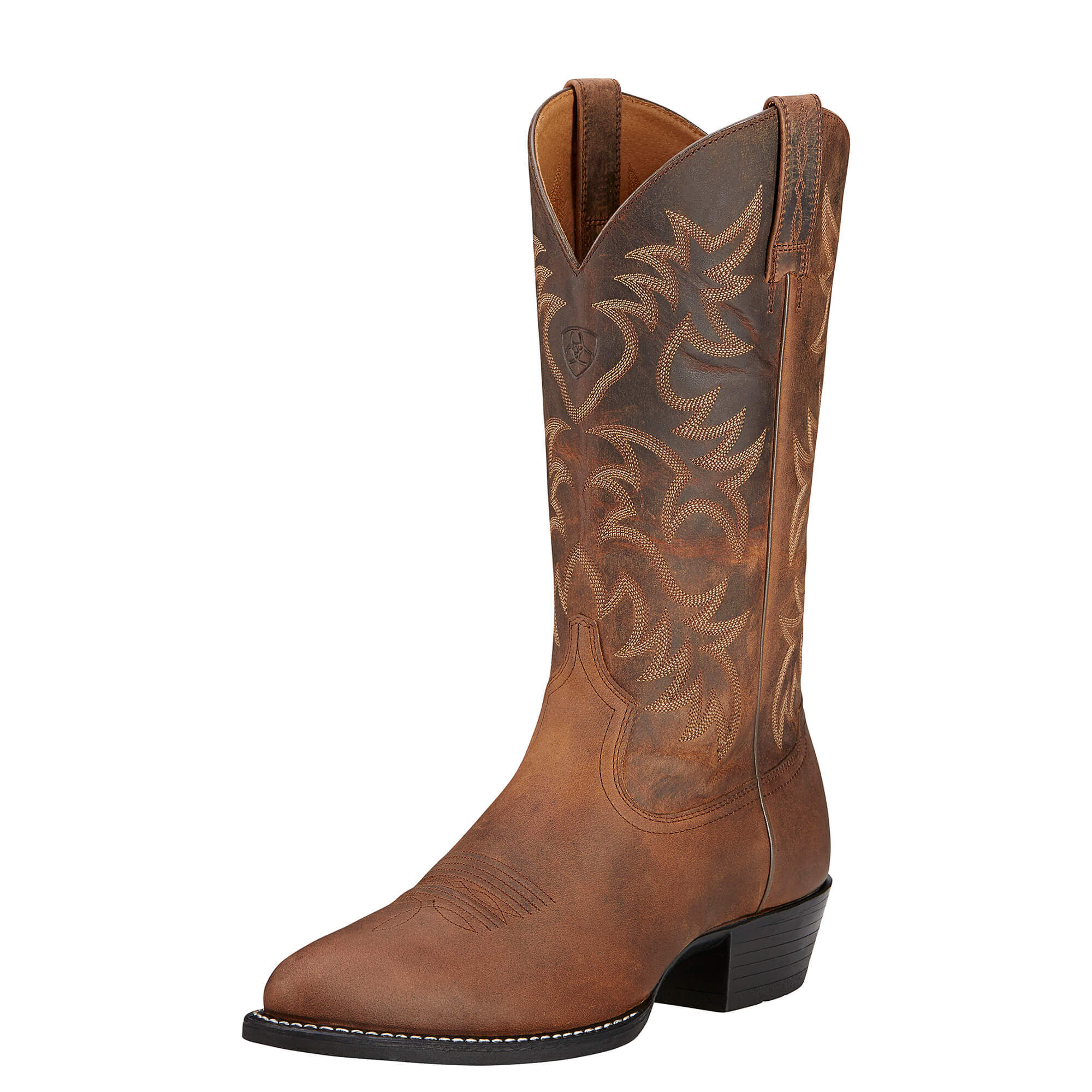 Men's Heritage R Toe Western Boots in Distressed Brown Leather, EE Wide Width