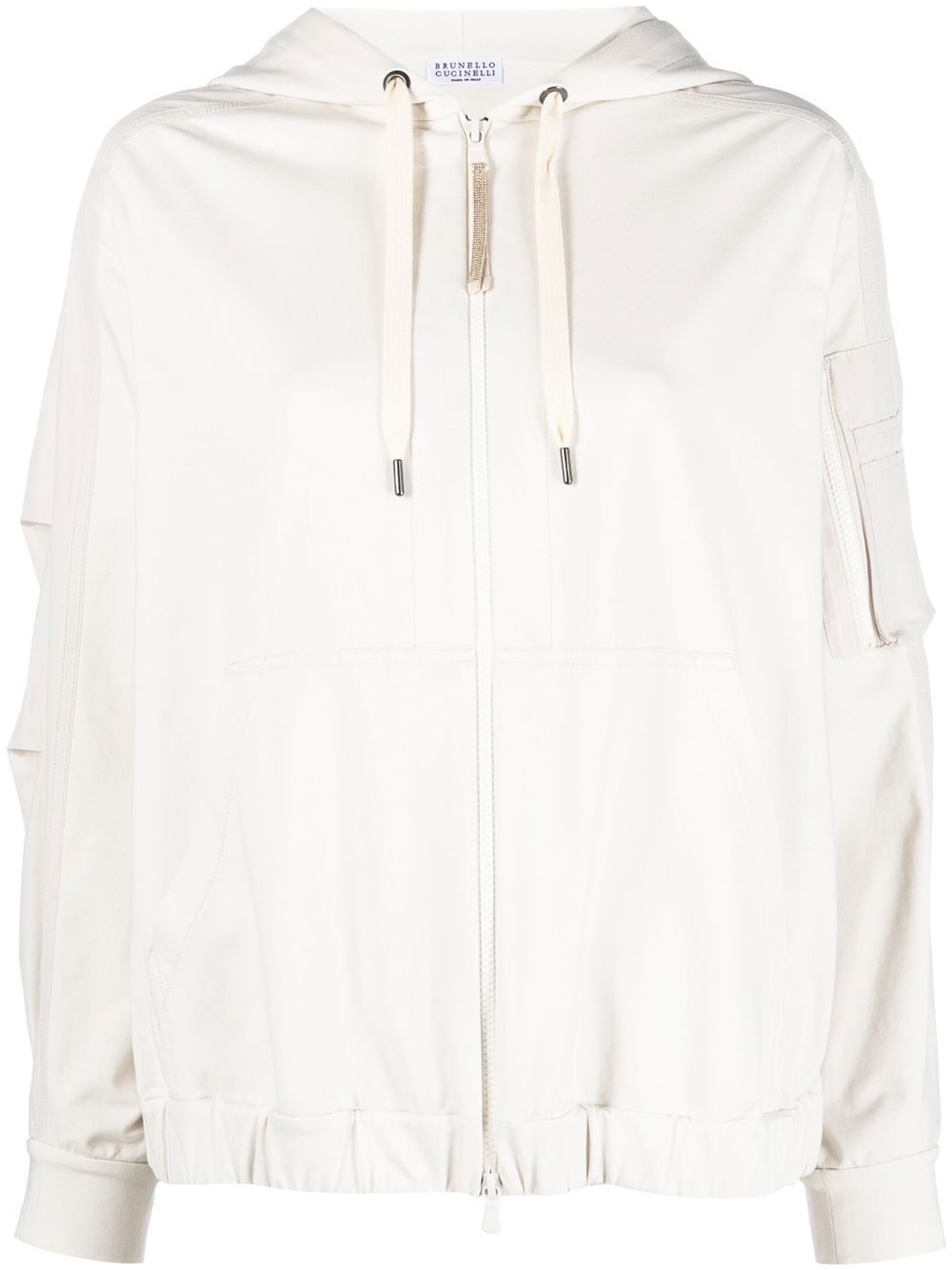 Jersey-knit drawstring zipped hoodie - Neutrals