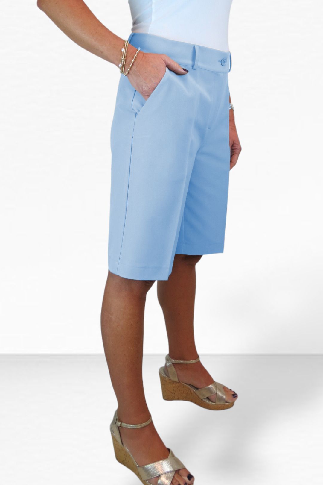 Paulo Due Smart Pleated Tailored Shorts In Light Blue