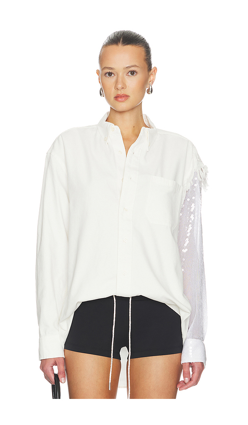 AREA Deconstructed Sequin Oxford Shirt in White. L. Also in M