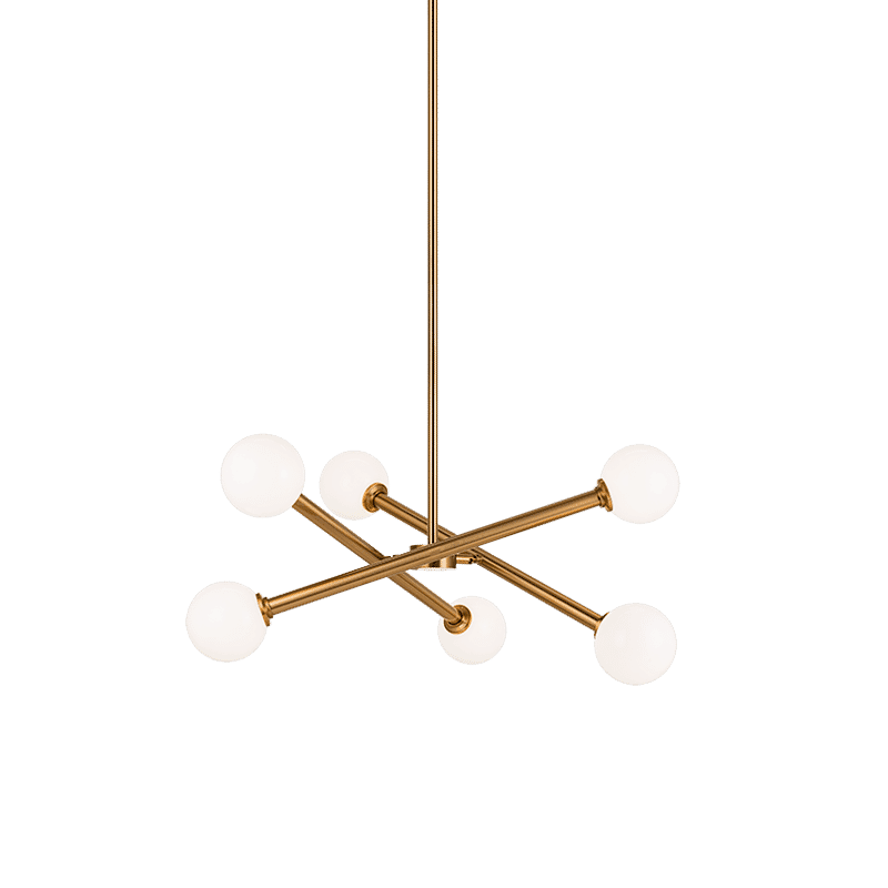 Aged Gold Brass Six Light Pendant from the Matchstix Collection