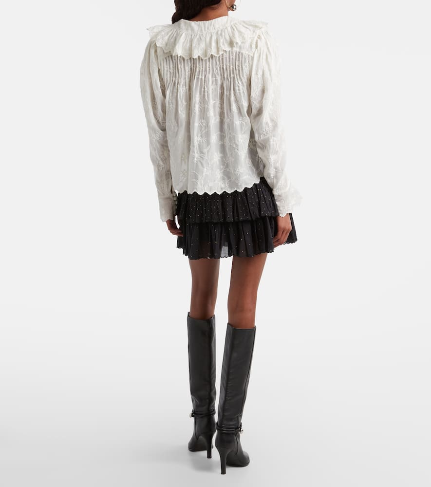 Polka-dot embroidered cotton miniskirt