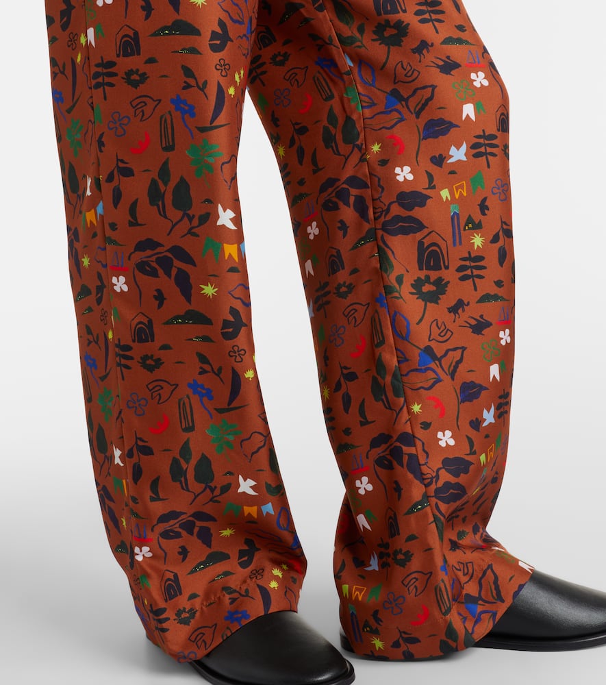 Aurelia printed silk twill wide-leg pants
