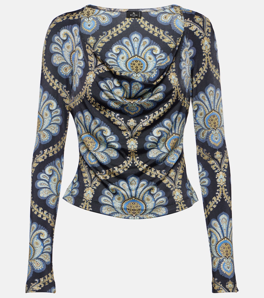 Scoop-neck paisley jersey top