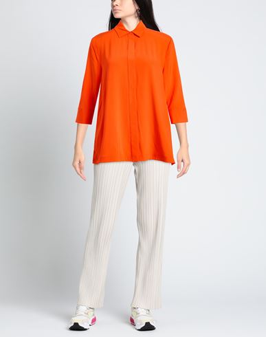 Woman Shirt Tomato red Size 4 Silk, Elastane
