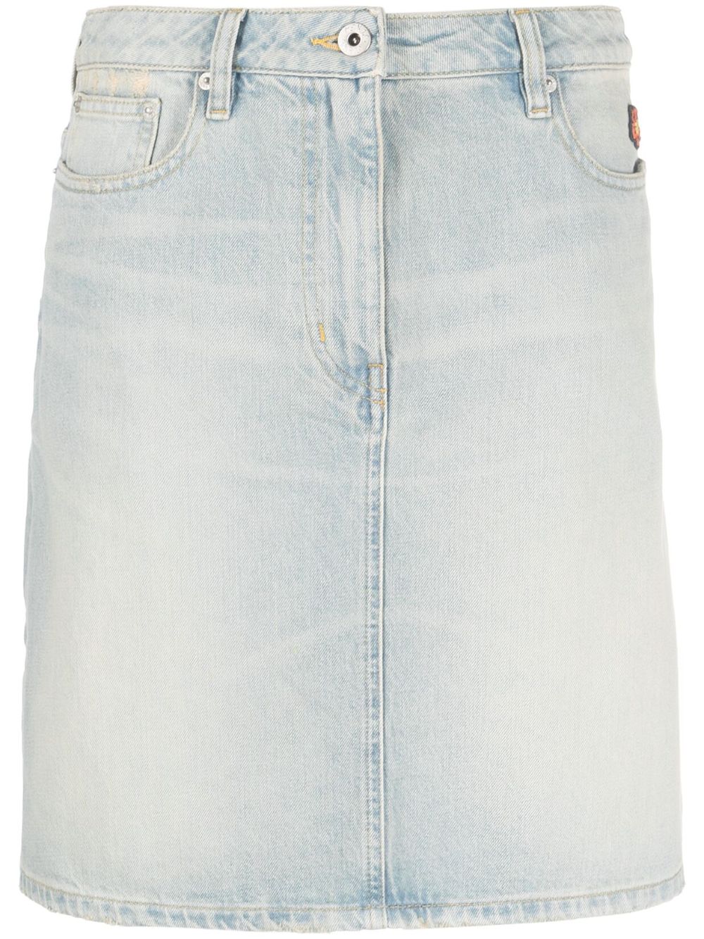Floral-embroidered denim skirt - Blue